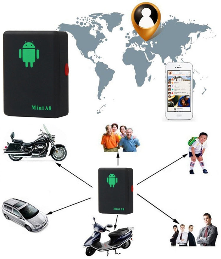 TRACKER Mini A8 Real Time 4 Bands Global Locator GSM/GPRS Tracker Tracking Device for Personal(Black) - Personal Tracker by PMC Jewellery | Online Shopping South Africa | PMC Jewellery | Buy Now Pay Later Mobicred
