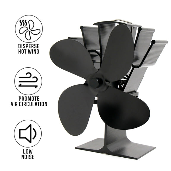 YL603 Eco-friendly Aluminum Alloy Heat Powered Stove Fan with 4 Blades for Wood / Gas / Pellet Stoves (Silver)