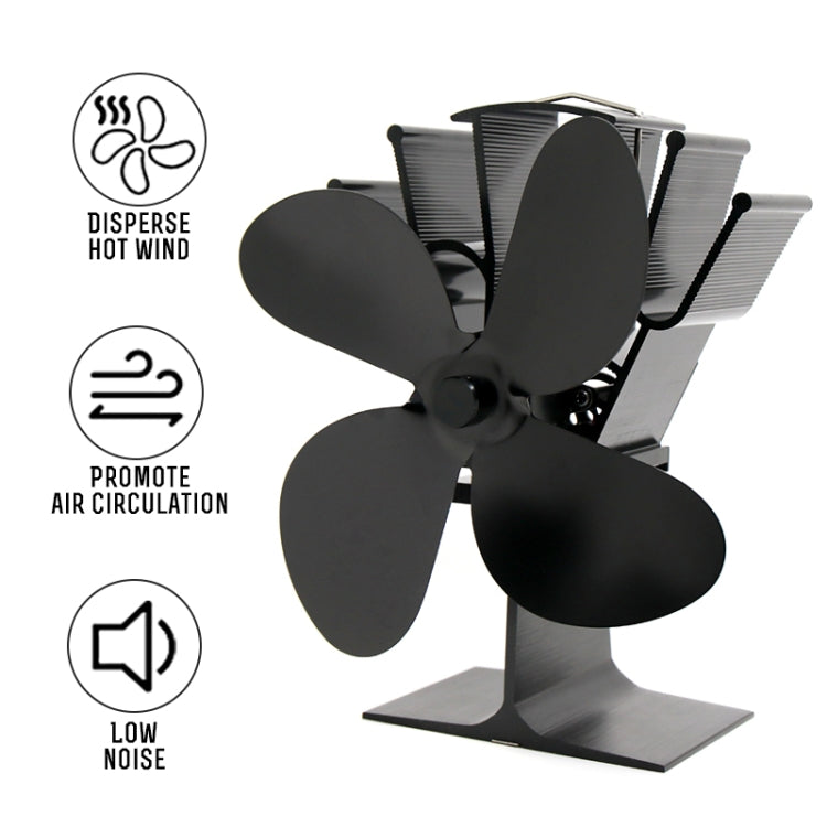 YL603 Eco-friendly Aluminum Alloy Heat Powered Stove Fan with 4 Blades for Wood / Gas / Pellet Stoves (Silver)