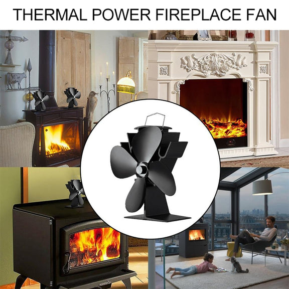 YL603 Eco-friendly Aluminum Alloy Heat Powered Stove Fan with 4 Blades for Wood / Gas / Pellet Stoves (Silver)