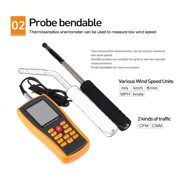 BENETECH GM8903 2.6 inch LCD Screen Digital Hot Wire Wind Speed Wind Temperature Anemometer