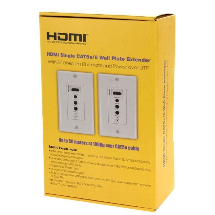 HDMI Single Cat5e / 6 50 Meters Wall Plate Extender (EU Plug)(White) - Amplifier by PMC Jewellery | Online Shopping South Africa | PMC Jewellery | Buy Now Pay Later Mobicred