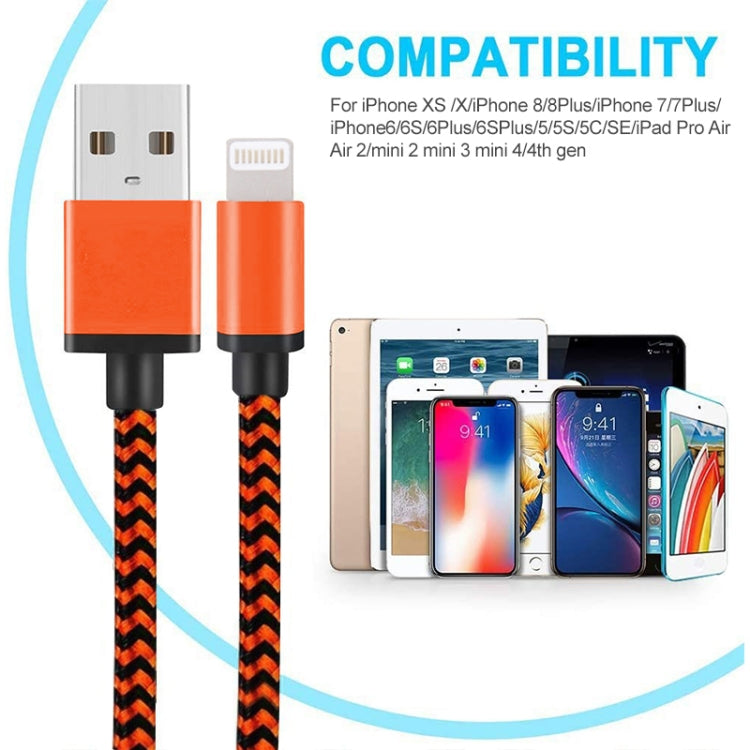 2A Woven Style USB to 8 Pin Sync Data / Charging Cable, Cable Length: 1m(Orange)