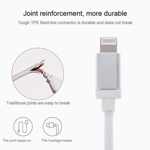 Net Style Metal Head 8 Pin to USB Data / Charger Cable, Cable Length: 1m(Purple)