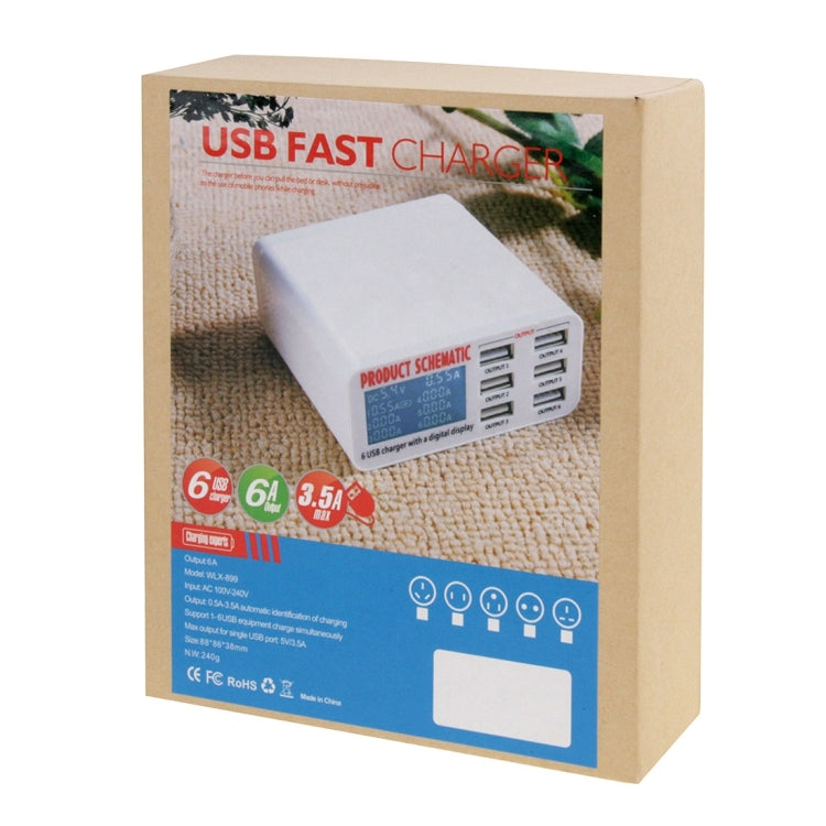 WLX-899 30W USB Charger 5V 6A Output 3.5A Max High Speed 6-Ports USB Charger with Digital Display & 1.5m Cable - free shipping - PMC Jewellery - Order now!