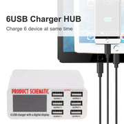 WLX-899 30W USB Charger 5V 6A Output 3.5A Max High Speed 6-Ports USB Charger with Digital Display & 1.5m Cable
