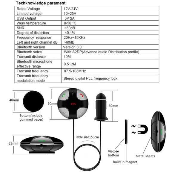 FM29B Bluetooth FM Transmitter Hands-free Car Kit, Car Charger, For iPhone, Galaxy, Sony, Lenovo, HTC, Huawei, and other Smartphones