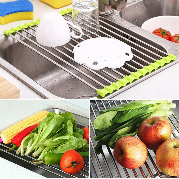 40x24x0.9cm Stainless Steel Folding Drain Rack(Green)