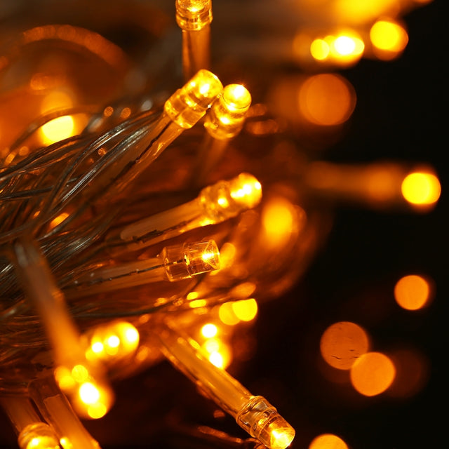 Water-resistant  String Light, Length: 10m, 100 LED, Flashing / Fading / Chasing Effect, with Controller, AC 220V, EU Plug(Yellow Light)