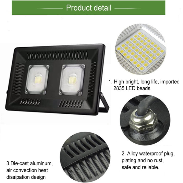 100W Water-resistant LED Floodlight Lamp, 2 x 48 LED SMD 2835, Luminous Flux: > 8000LM, PF > 0.9, RA > 80, AC 90-140V(Warm White)