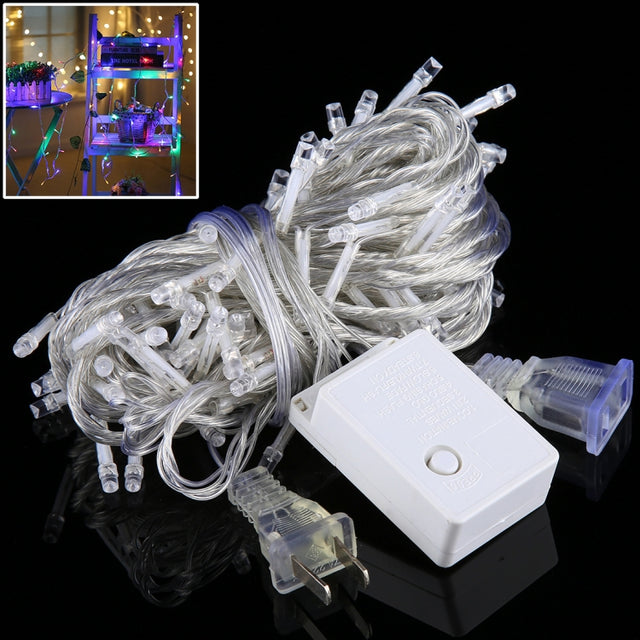 10m LED String Decoration Light, 100 LEDs with End Joint & 8 Display Modes Controller for Christmas Party, AC 110V, US Plug