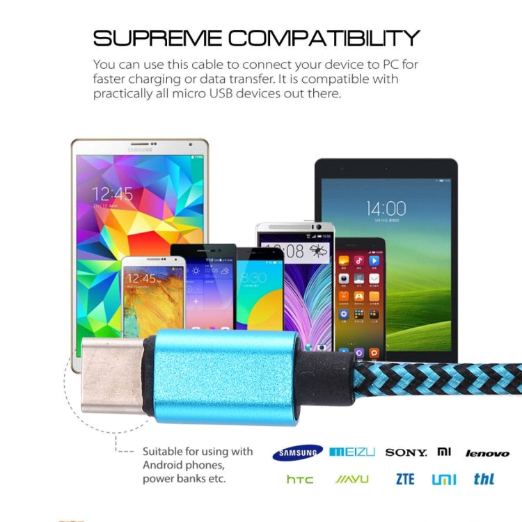 1m Woven Style USB-C / Type-C 3.1 to USB 2.0 Data Sync Charge Cable(Blue) - USB-C & Type-C Cable by PMC TechLife | Online Shopping South Africa | PMC TechLife | Buy Now Pay Later Mobicred