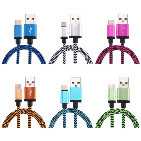 1m Woven Style USB-C / Type-C 3.1 to USB 2.0 Data Sync Charge Cable(Blue)