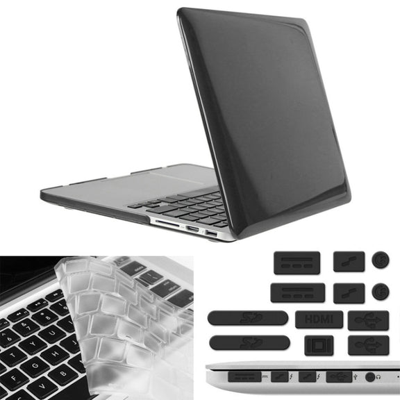 ENKAY for Macbook Pro Retina 13.3 inch (US Version) / A1425 / A1502 Hat-Prince 3 in 1 Crystal Hard Shell Plastic Protective Case with Keyboard Guard & Port Dust Plug(Black)