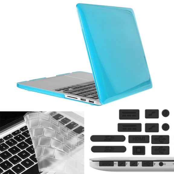 ENKAY for Macbook Pro Retina 15.4 inch (US Version) / A1398 Hat-Prince 3 in 1 Crystal Hard Shell Plastic Protective Case with Keyboard Guard & Port Dust Plug(Blue)