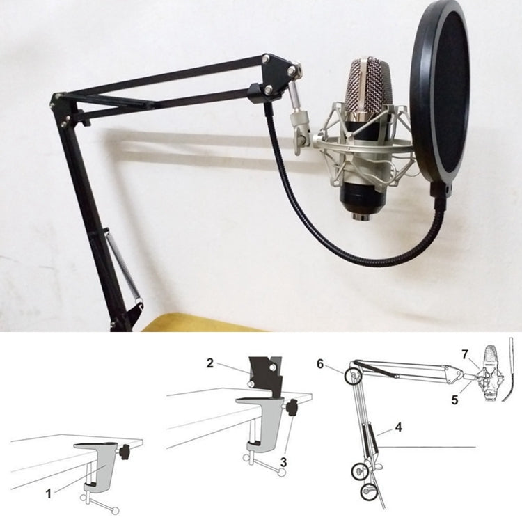 NB-35 Adjustable Table Mount Recording Microphone Suspension Arm Stand Clip Holder, For Studio Recording, Live Broadcast, Live Show, KTV, etc.(Black)