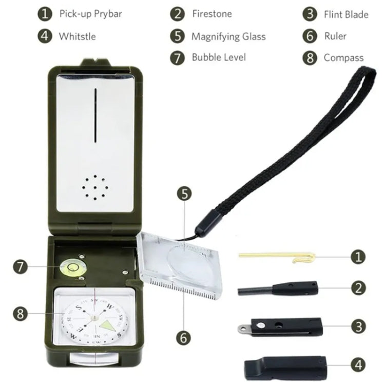 10 in 1 (Thermometer, Hygrometer, LED light, Reflector, Spirit level, Compass, Whistle, Flint, Magnifier, Ruler) Multi-Function Portable Compass - Hiking Meter by PMC TechLife | Online Shopping South Africa | PMC TechLife | Buy Now Pay Later Mobicred