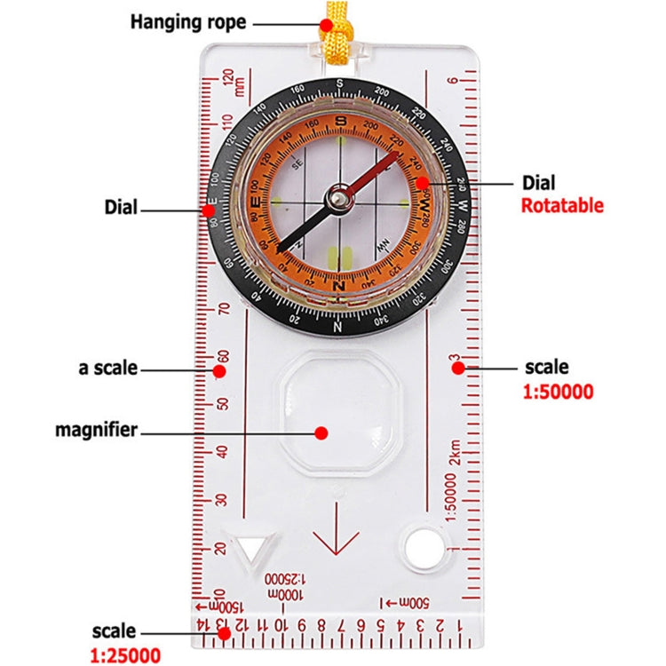2 in 1 Compass with Map Measuring Ruler Lanyard Emergency Survival Tool(Transparent) - Hiking Meter by PMC TechLife | Online Shopping South Africa | PMC TechLife | Buy Now Pay Later Mobicred