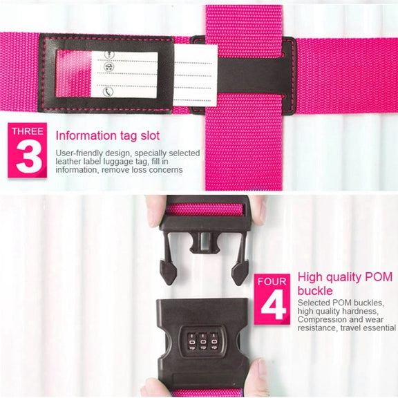 Luggage Strap Cross Belt Adjustable Packing Band Belt Strap with Password Lock for Luggage Travel Suitcase(Rose Red)