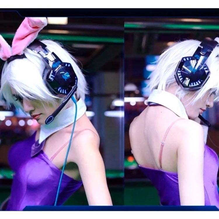 EACH G2000 Over-ear Stereo Bass Gaming Headset with Mic & LED Light for Computer, Cable Length: 2.2m(Blue)
