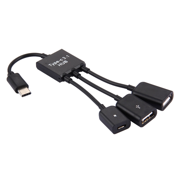 17.8cm 3 Ports USB-C / Type-C 3.1 OTG Charge HUB Cable, For Galaxy S8 & S8 + / LG G6 / Huawei P10 & P10 Plus / Xiaomi Mi 6 & Max 2 and other Smartphones(Black) - USB HUB by PMC TechLife | Online Shopping South Africa | PMC TechLife | Buy Now Pay Later Mobicred