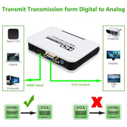 1080P HDMI to VGA adapter Digital to Analog Video Audio Converter Cable for Xbox 360 PS3 PS4 PC Laptop TV Box Projector(White)