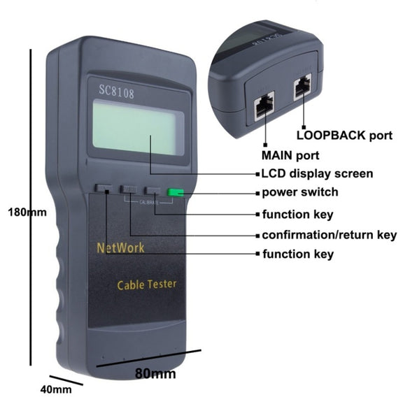 Portable Wireless Network cable Tester SC8108 LCD Digital PC Data Network CAT5 RJ45 LAN Phone Cable Tester Meter(Grey)