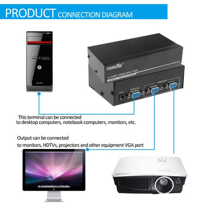 FJ-2502A 2 Port VGA Video Splitter High Resolution 1920 x 1440 Support 250MHz Video Bandwidth - VGA Splitters by PMC Jewellery | Online Shopping South Africa | PMC Jewellery | Buy Now Pay Later Mobicred