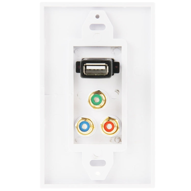 USB 2.0 Female Plug + 3 RCA Female Plugs Wall Plate Panel -  by PMC Jewellery | Online Shopping South Africa | PMC Jewellery | Buy Now Pay Later Mobicred