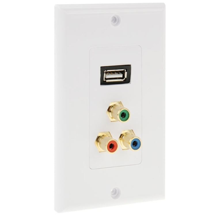 USB 2.0 Female Plug + 3 RCA Female Plugs Wall Plate Panel -  by PMC Jewellery | Online Shopping South Africa | PMC Jewellery | Buy Now Pay Later Mobicred