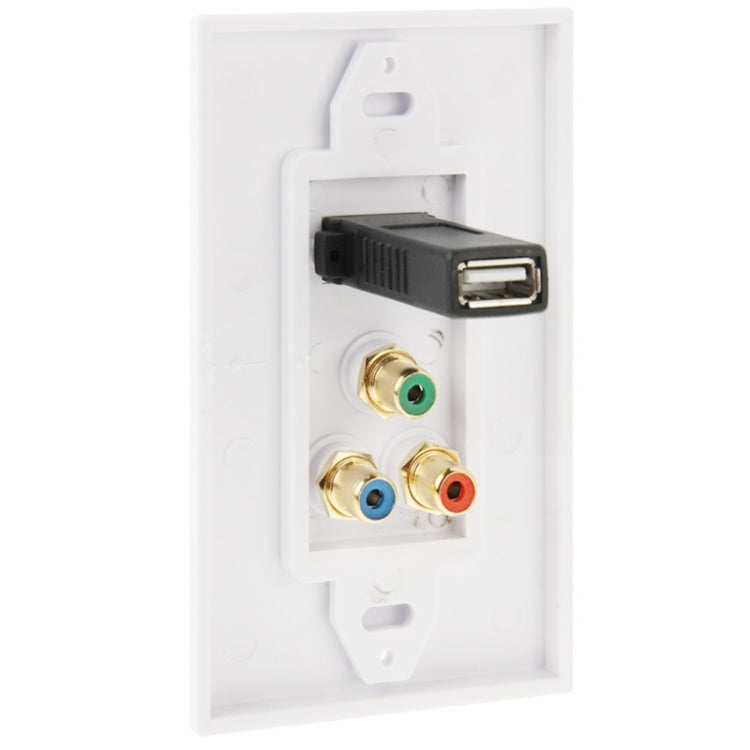 USB 2.0 Female Plug + 3 RCA Female Plugs Wall Plate Panel -  by PMC Jewellery | Online Shopping South Africa | PMC Jewellery | Buy Now Pay Later Mobicred