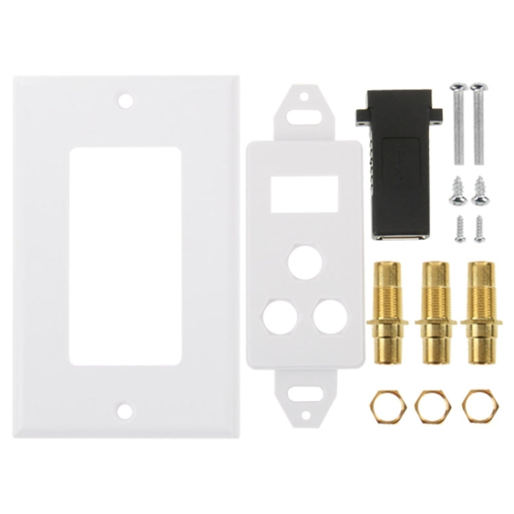 USB 2.0 Female Plug + 3 RCA Female Plugs Wall Plate Panel -  by PMC Jewellery | Online Shopping South Africa | PMC Jewellery | Buy Now Pay Later Mobicred