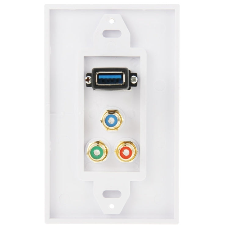 USB 3.0 Female Plug + 3 RCA Female Plugs Wall Plate Panel -  by PMC Jewellery | Online Shopping South Africa | PMC Jewellery | Buy Now Pay Later Mobicred