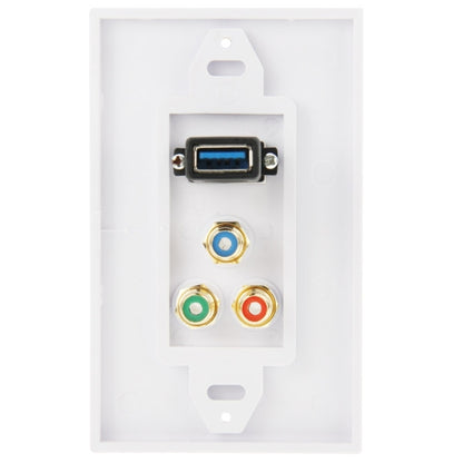 USB 3.0 Female Plug + 3 RCA Female Plugs Wall Plate Panel -  by PMC Jewellery | Online Shopping South Africa | PMC Jewellery | Buy Now Pay Later Mobicred