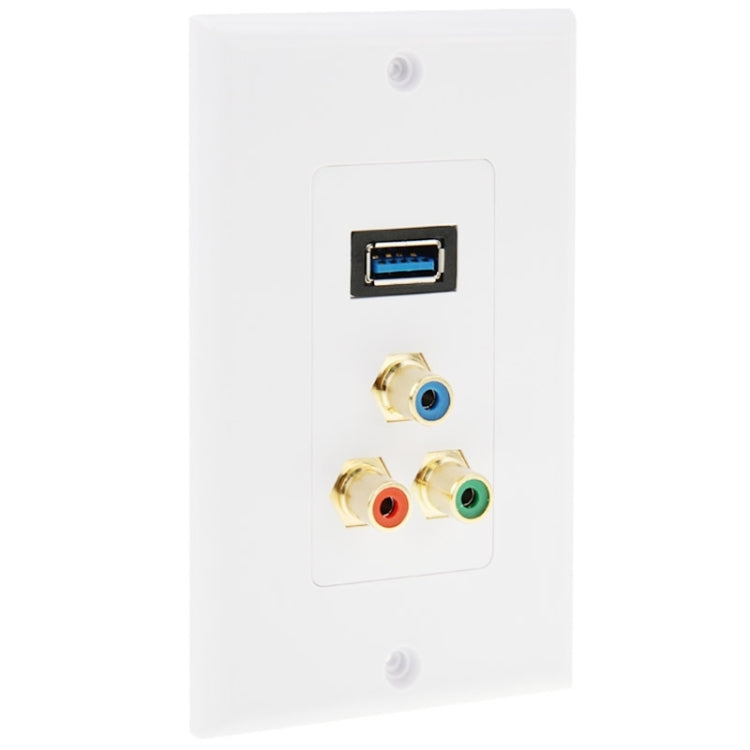 USB 3.0 Female Plug + 3 RCA Female Plugs Wall Plate Panel -  by PMC Jewellery | Online Shopping South Africa | PMC Jewellery | Buy Now Pay Later Mobicred