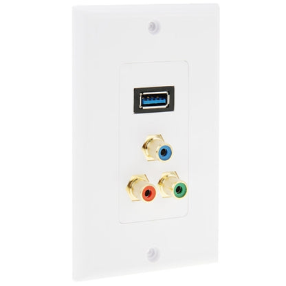 USB 3.0 Female Plug + 3 RCA Female Plugs Wall Plate Panel -  by PMC Jewellery | Online Shopping South Africa | PMC Jewellery | Buy Now Pay Later Mobicred