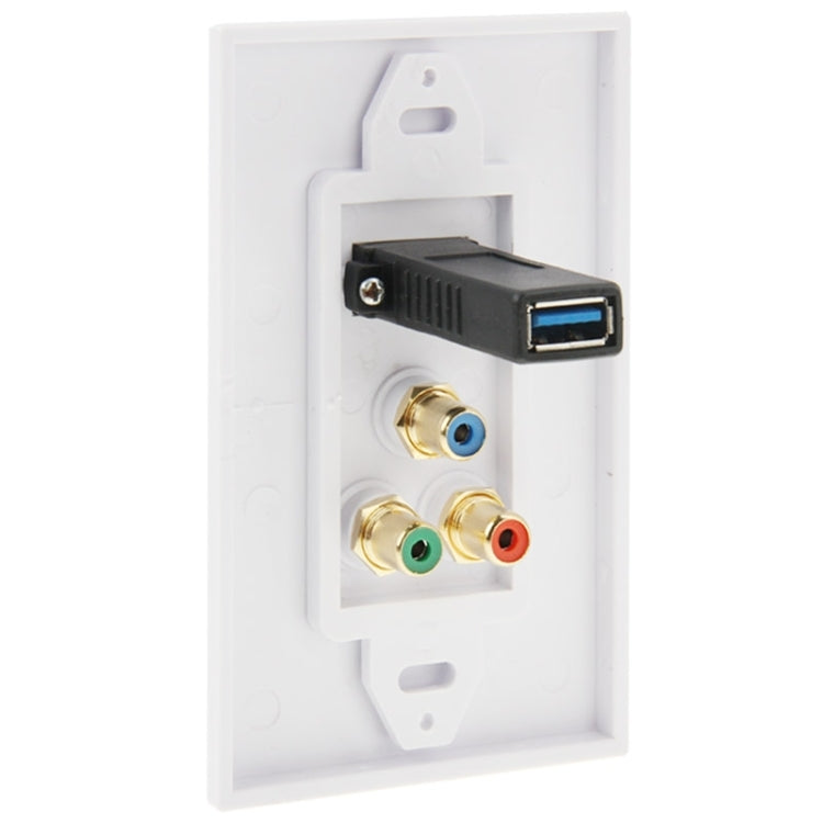 USB 3.0 Female Plug + 3 RCA Female Plugs Wall Plate Panel -  by PMC Jewellery | Online Shopping South Africa | PMC Jewellery | Buy Now Pay Later Mobicred