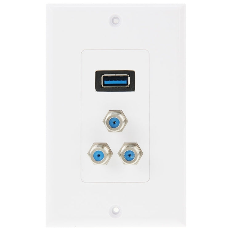 USB 3.0 Female Plug + 3 F Female Plugs Wall Plate Panel -  by PMC Jewellery | Online Shopping South Africa | PMC Jewellery | Buy Now Pay Later Mobicred