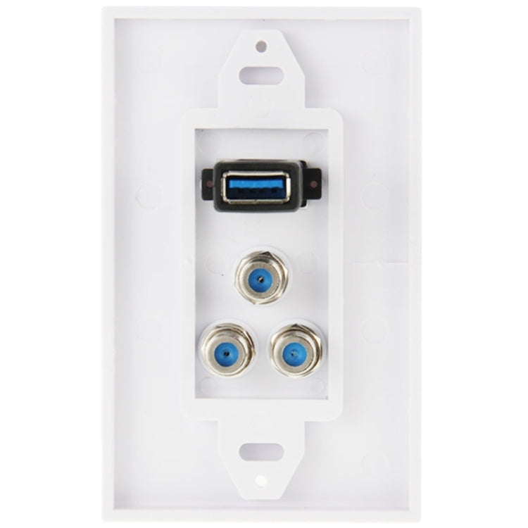 USB 3.0 Female Plug + 3 F Female Plugs Wall Plate Panel -  by PMC Jewellery | Online Shopping South Africa | PMC Jewellery | Buy Now Pay Later Mobicred