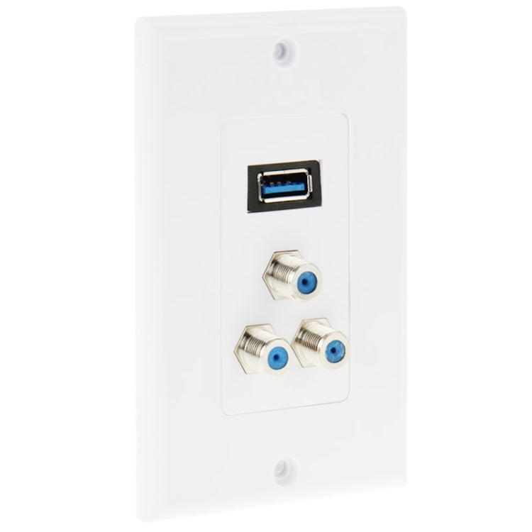 USB 3.0 Female Plug + 3 F Female Plugs Wall Plate Panel -  by PMC Jewellery | Online Shopping South Africa | PMC Jewellery | Buy Now Pay Later Mobicred