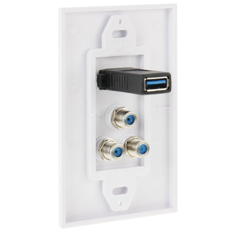 USB 3.0 Female Plug + 3 F Female Plugs Wall Plate Panel -  by PMC Jewellery | Online Shopping South Africa | PMC Jewellery | Buy Now Pay Later Mobicred