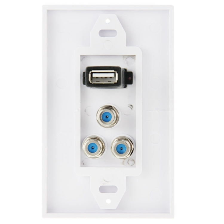 USB 2.0 Female Plug + 3 F Female Plugs Wall Plate Panel -  by PMC Jewellery | Online Shopping South Africa | PMC Jewellery | Buy Now Pay Later Mobicred
