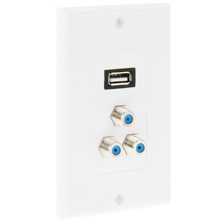USB 2.0 Female Plug + 3 F Female Plugs Wall Plate Panel -  by PMC Jewellery | Online Shopping South Africa | PMC Jewellery | Buy Now Pay Later Mobicred