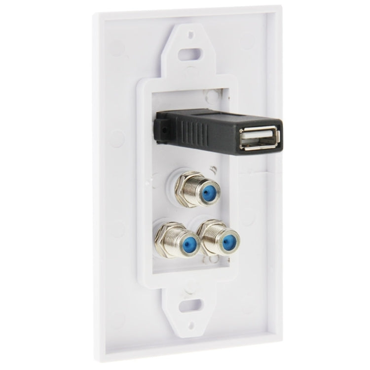 USB 2.0 Female Plug + 3 F Female Plugs Wall Plate Panel -  by PMC Jewellery | Online Shopping South Africa | PMC Jewellery | Buy Now Pay Later Mobicred