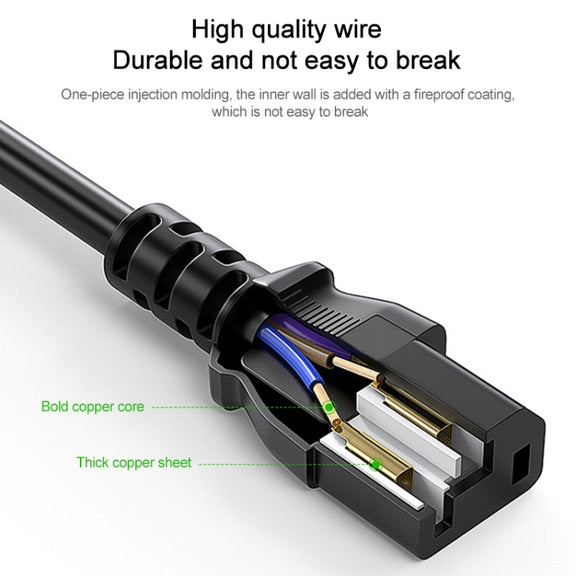 High Quality 3 Prong Style US Notebook AC Power Cord, Length: 1.8m