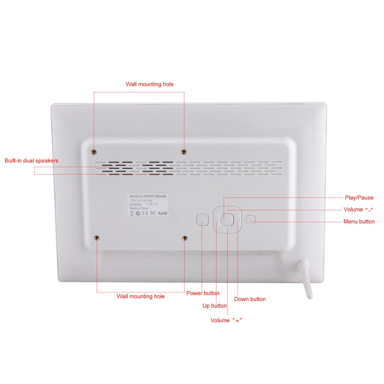 12.1 inch Digital Photo Frame with Holder & Remote Control, Allwinner F16 Program, Support SD /  MMC / USB Flash Disk(White)
