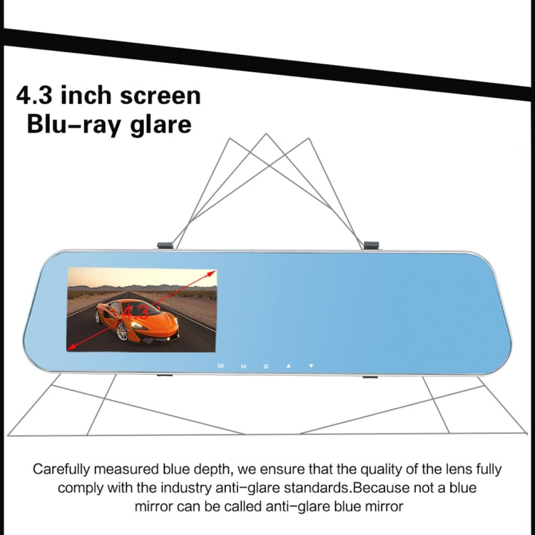 Full HD 1080P 4.3 inch Screen Display Dual Camera Vehicle DVR, 140 Degree Wide Angle Viewing, Support Night Vision / Parking Monitoring / Loop Recording / Motion Detection / G-Sensor / TF Card - Car DVRs by PMC TechLife | Online Shopping South Africa | PMC TechLife | Buy Now Pay Later Mobicred