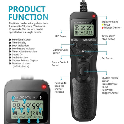 Aputure AP-TR3N LCD Timer Remote Cord for Nikon D5100，D3100, D7000, D5000, D90 - free shipping - PMC Jewellery - Order now!