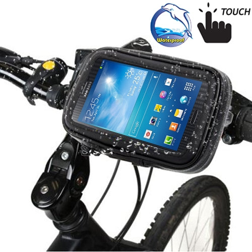 Bicycle Handlebar Mount Holder Waterproof / Sand-proof / Snow-proof / Dirt-proof Zipper Touch Bag, Suitable for Galaxy Note III / N9000 & Mega 6.3 / i9200(Black) - Holders by PMC TechLife | Online Shopping South Africa | PMC TechLife | Buy Now Pay Later Mobicred