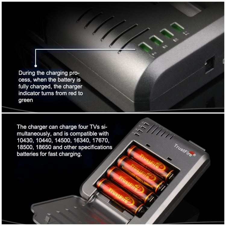 TR-003P4 TrustFire 1x4 Universal Cylindrical Li-ion Battery Charger for 10430/ 10440/ 14500/ 16340/ 17670/ 18500 - Charger & Converter by PMC TechLife | Online Shopping South Africa | PMC TechLife | Buy Now Pay Later Mobicred